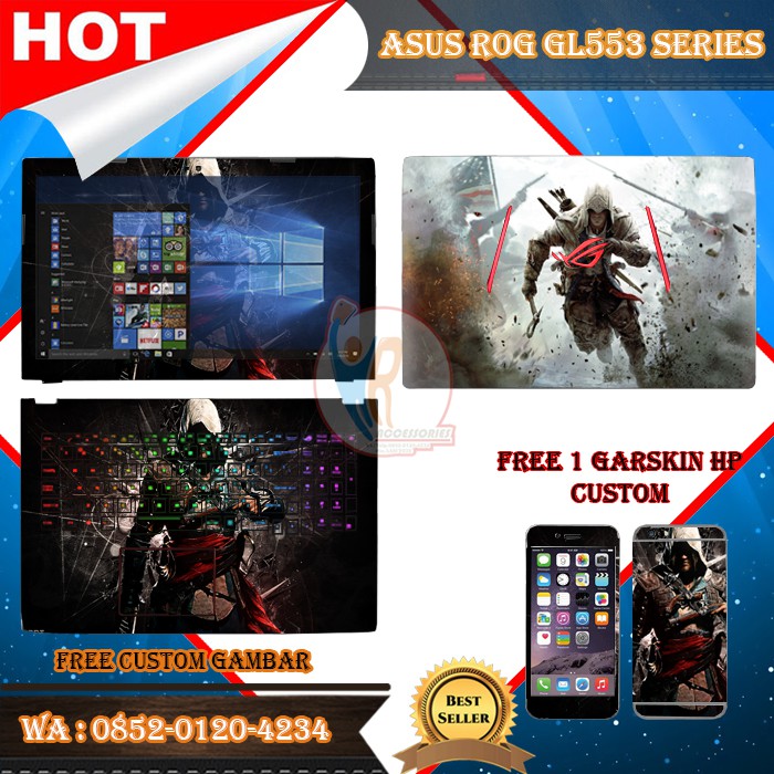 Original Garskin Laptop Full Body Asus ROG GL553 Series Motif Assasin - Free Custom Gambar
