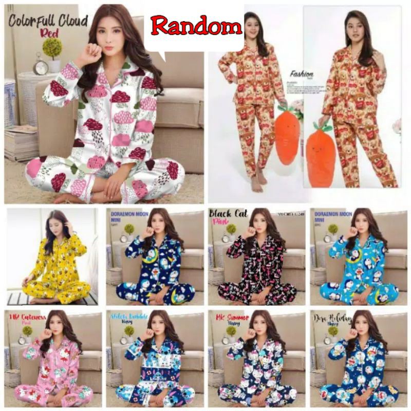 Piyama dewasa PP celana panjang baju panjang, katun jepang, FIT TO XL, motif BLACK MICKEY PP051