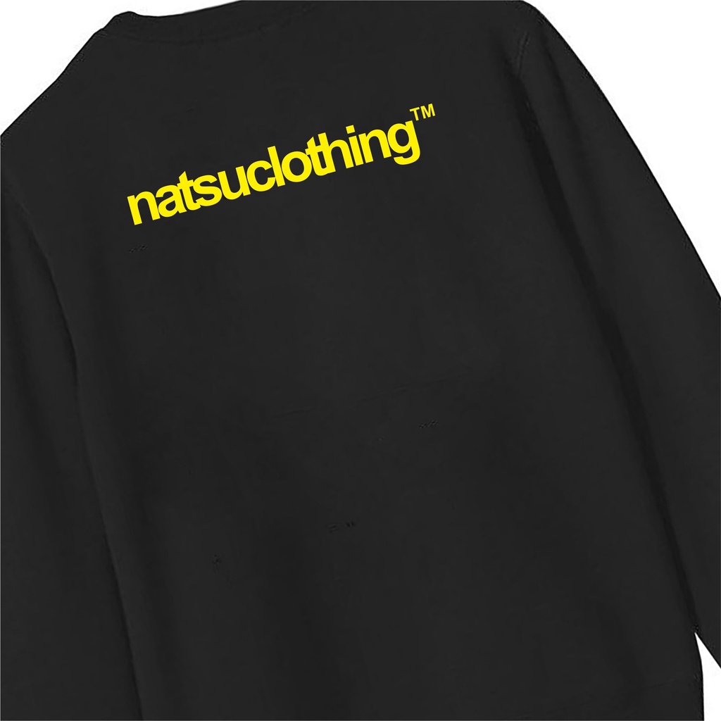 Natsu Co, Sweater Crewneck Pria Simple Logo N Kuning Depan Belakang