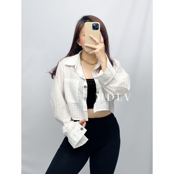 MDLV ~ 22661# Navenia Crop Shirt Atasan Kemeja Crop Import