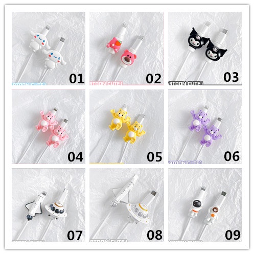 Pelindung Kabel Data Bahan Silikon Motif Kartun Untuk Apple Huawei Xiaomi
