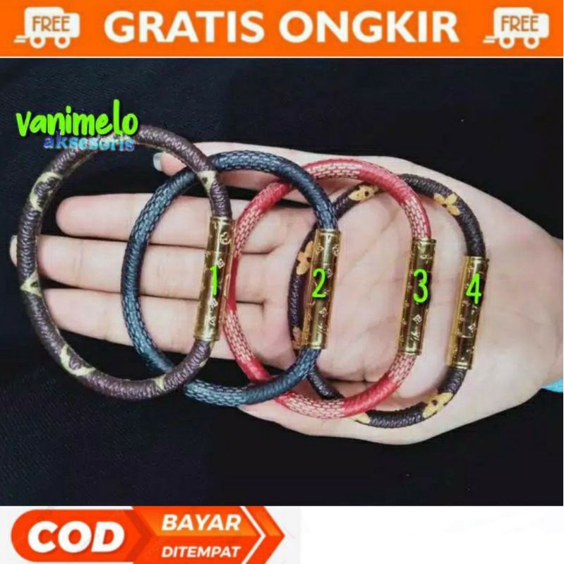 Gelang Kulit Leather Louis Vuitton Pengunci klik Gelang Wanita LV Kulit Leather Premium Quality