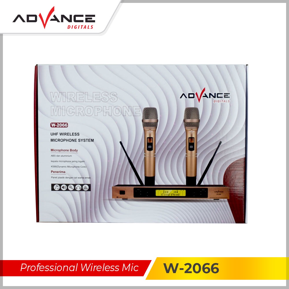 READY STOCK  ADVANCE Mic W2066 Wireless Profesional Microphone Double Premium Original Gold Garansi Resmi 1 tahun