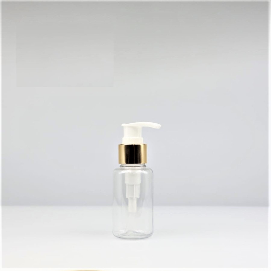 BOTOL PUMP GOLD TUBULAR 60 70ML CLEAR BOTOL KOSMETIK - BOTOL 60ML 70ML TUBULAR BENING TUTUP PUMP GOLD