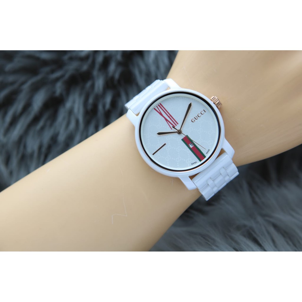 JAM TANGAN WANITA / LADIES KERAMIK GUCCI TANGGAL AKTIF