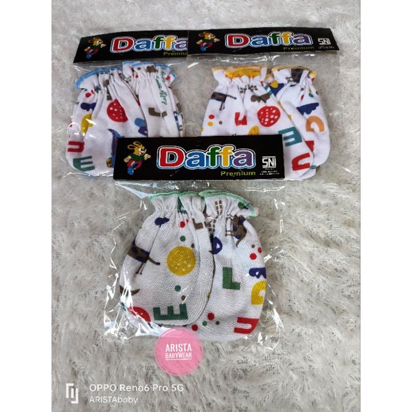 SNI DAFFA PREMIUM - set sarung tangan+kaki bayi motif printing putih