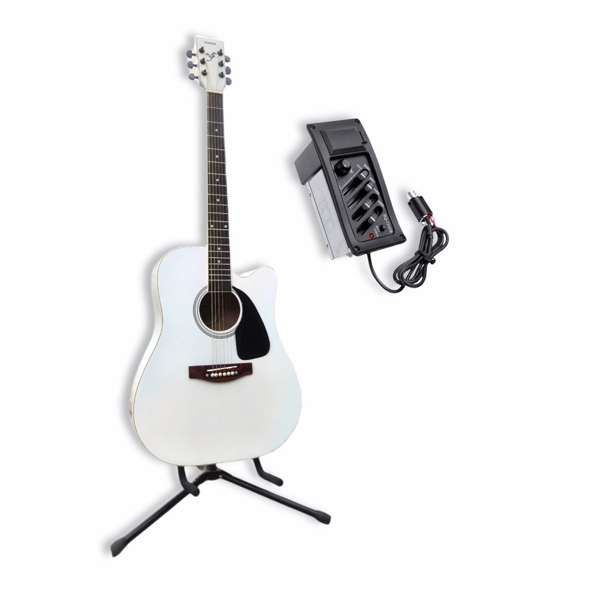 GITAR AKUSTIK ELEKTRIK MODEL YAMAHA JUMBO PUTIH EQ 7545R