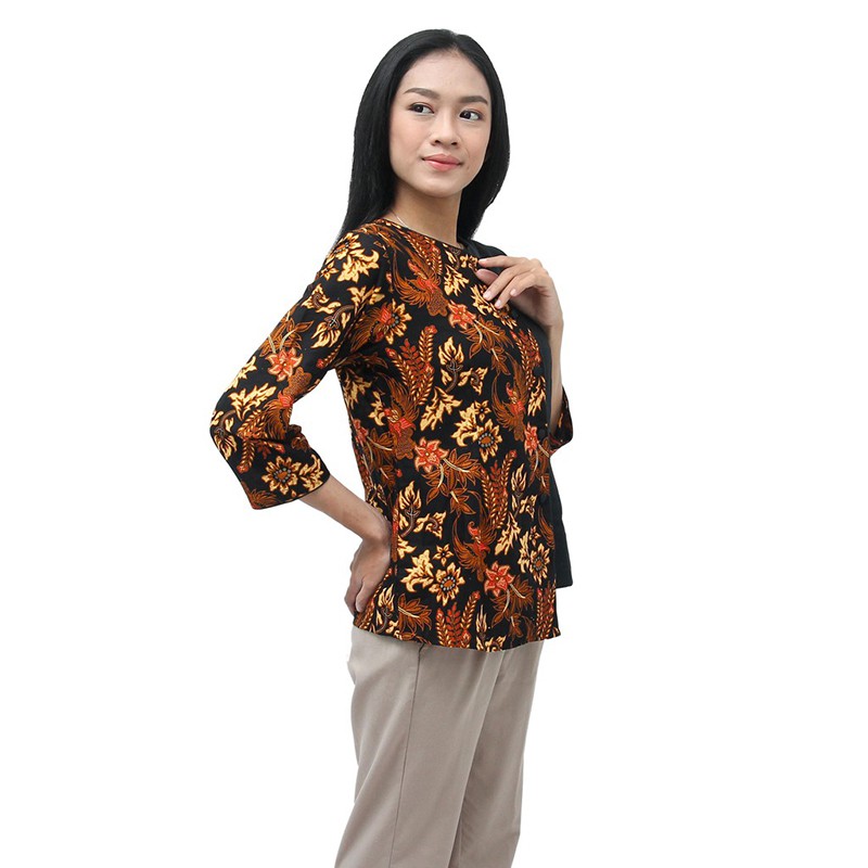 Atasan Batik Wanita Blouse Kombinasi Hitam - S-M-L-XL-XXL-3L-4L-5L - Model Kancing Depan - MODERN-2