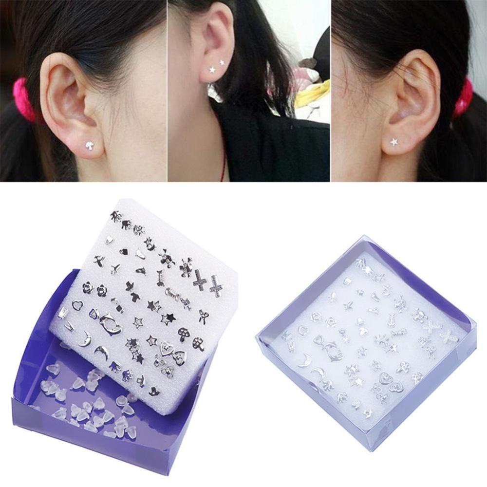 Timekey 24 Pasang Anting Tusuk Lapis Silver Bahan Plastik Untuk Wanita A1K7
