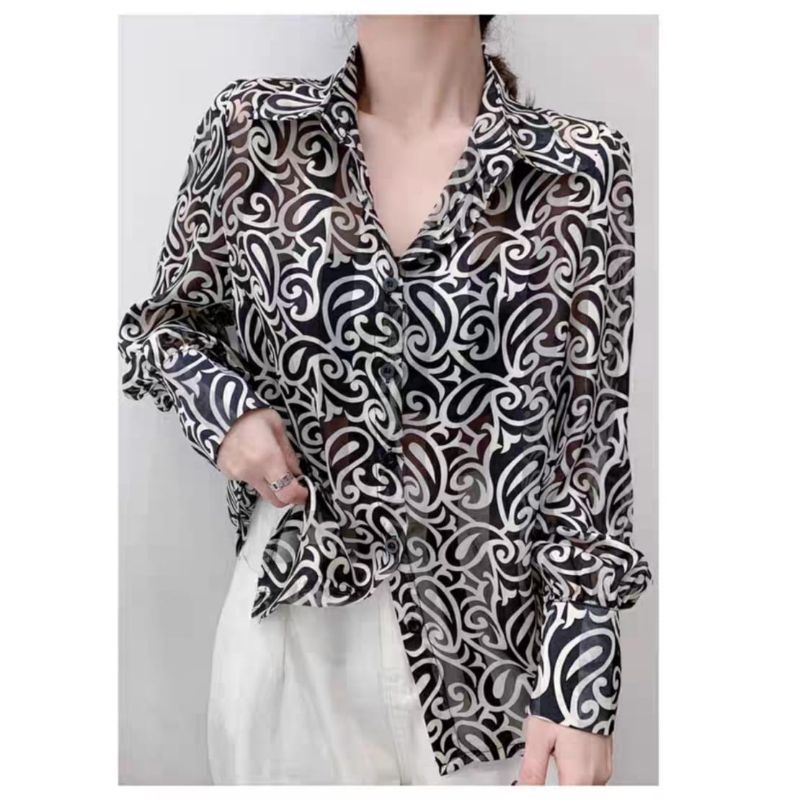 MDLV ~ 8595# Anaclara Printed Shirt Kemeja Wanita Fashion import