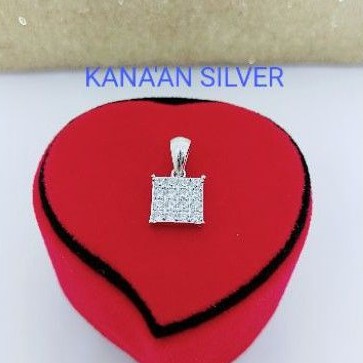 Liontin kotak/buah kalung kotak mata putih kilau full perak asli 925/Silver lapisan emas putih murni