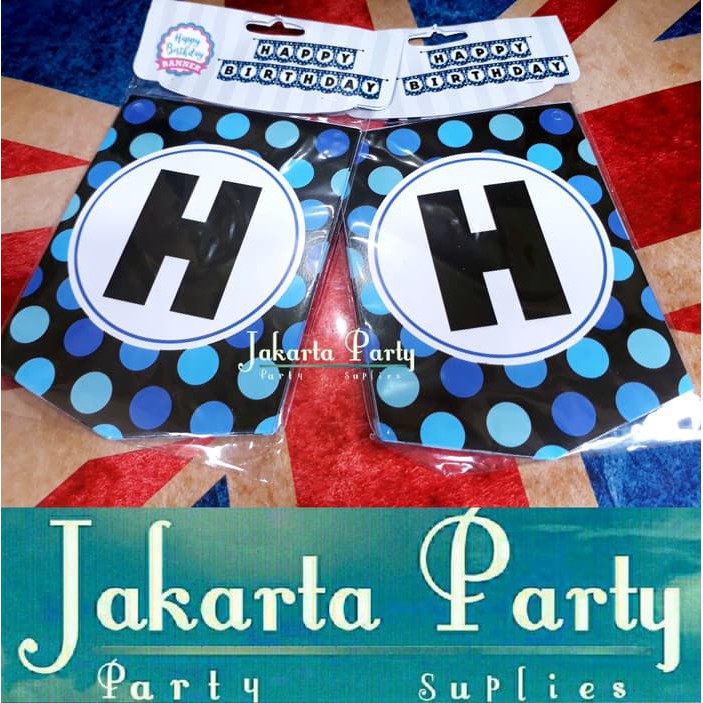 Banner Happy Birthday Polkadot Biru / Bunting Flag / Party Flag