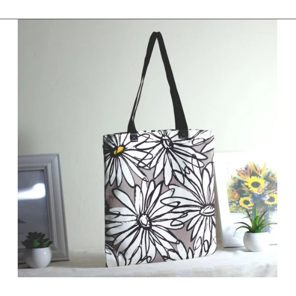 TOTEBAG MOTIF TERBARU KANVAS TEBAL MURAH | TK33.40 | Black Monstera TOTE