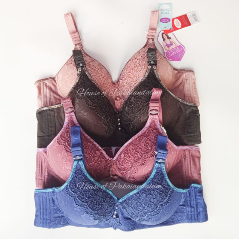 Bra Piaoli Aksen cantik Renda kait 3 tanpa kawat Extra Comfort