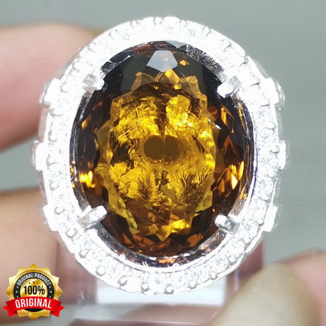 BATU AKIK ASLI CITRINE KINYANG EMAS RING PERAK BAGUS