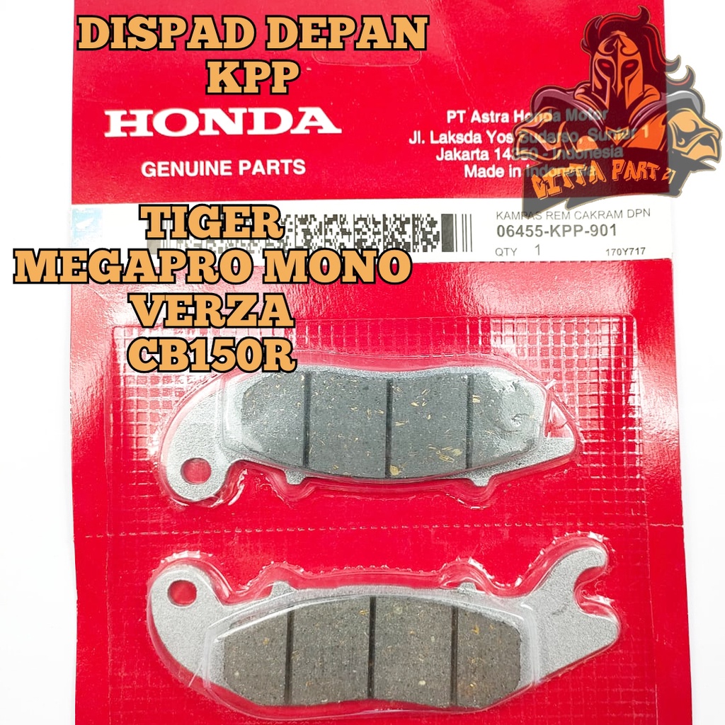 DISPAD DISC PAD KAMPAS REM DEPAN HONDA KPP KUALITAS ASLI ORIGINAL HONDA AHM PRESISI TIDAK SELIP TIDAK BUNYI AWET DAN DIJAMIN MANTAP / KAMPAS REM TIGER / KAMPAS REM MEGAPRO / KAMPAS REM VERZA / KAMPAS REM CB150R / DISPAD TIGER / DISPAD MEGAPRO MONO