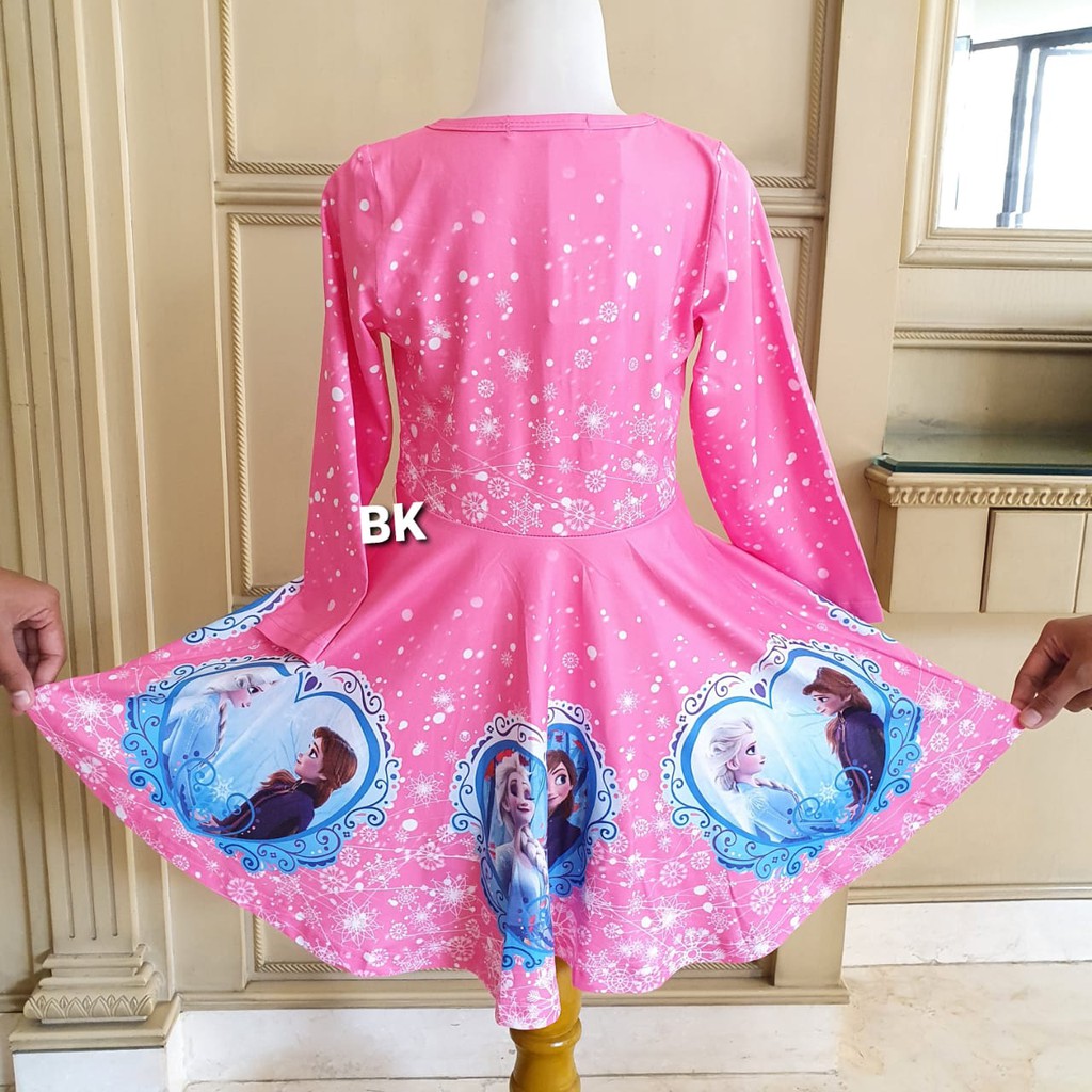 FROZEN LOVE LONG SLEEVE DRESS / DRESS PRINCESS ELSA FROZEN / DRES LENGAN PANJANG ANAK IMPORT