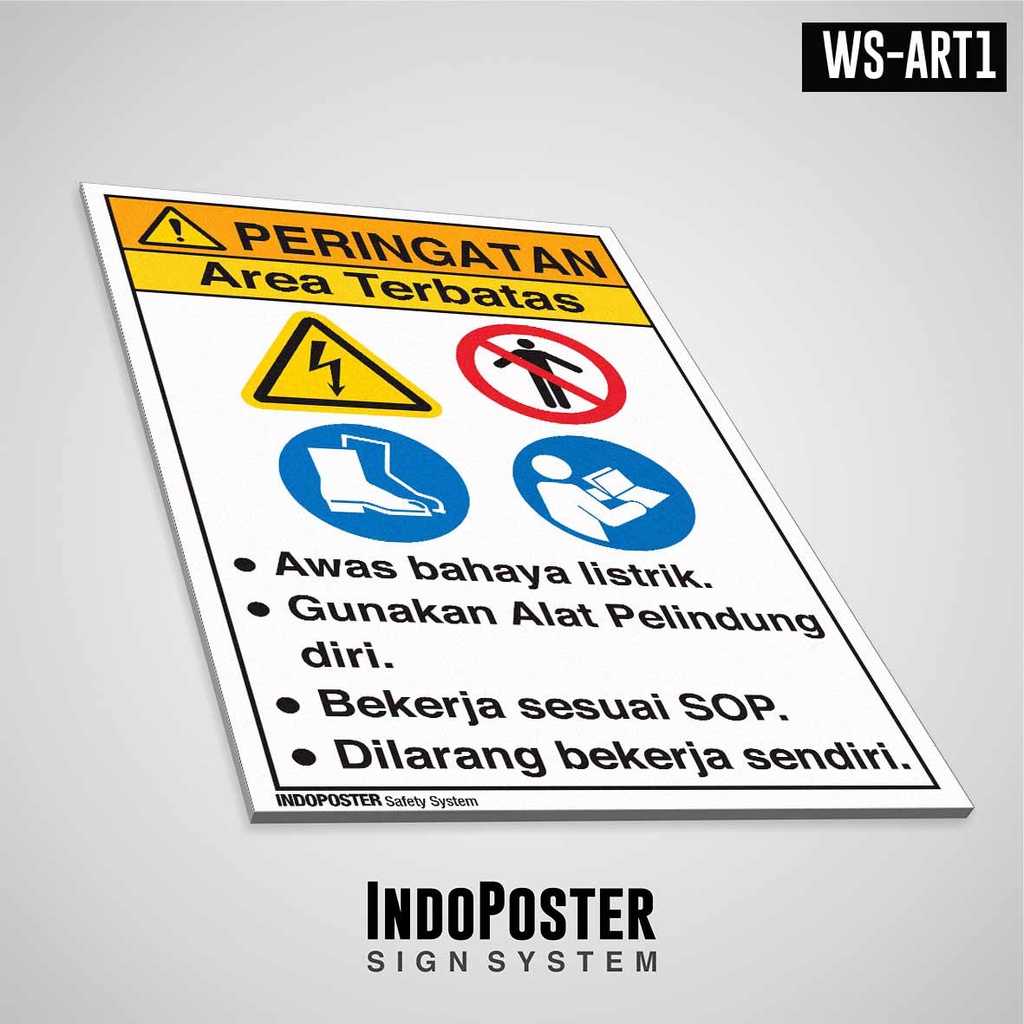 

Safety Sign Rambu K3 PVC ISO Area Terbatas Aturan Bekerja Sesuai Sop M 45x30cm
