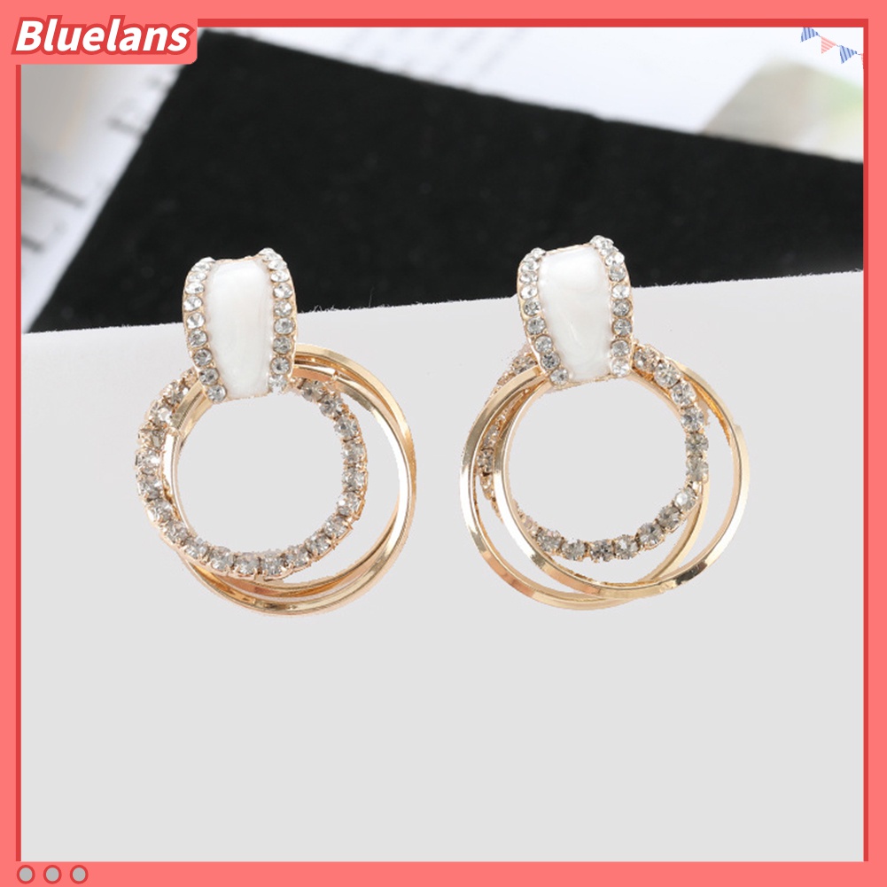 Anting Stud Berlian Imitasi Multilayer Bentuk Lingkaran Untuk Wanita