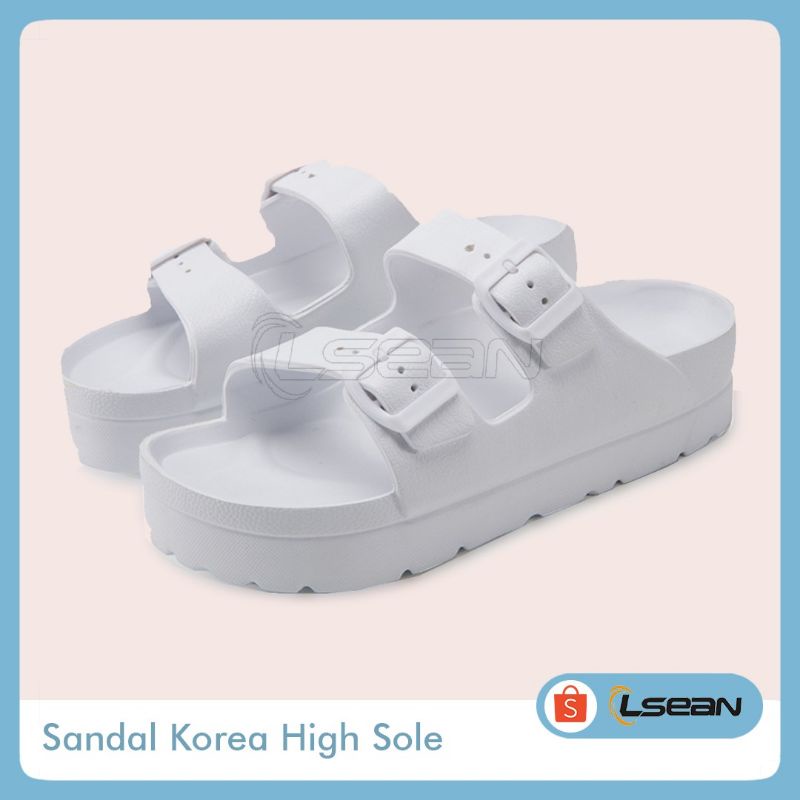 SANDAL WANITA KOREA SLIDE PLATFORM SOL TEBAL GESPER GANDA V-03