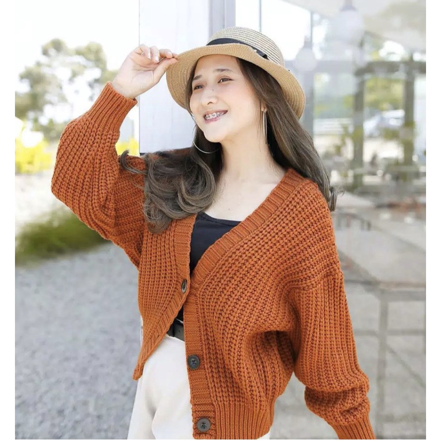 [COD] Nakara Cardigan Rajut Premium Malika Crop Nacara Cardi 3 GATE TEBAL-3 GATE CORAL / BATA