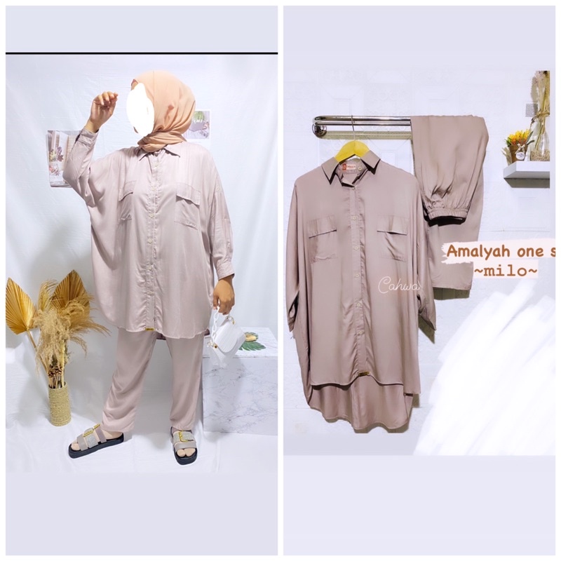 amalyah one set kemeja oversized kemeja batwing stelan piyama