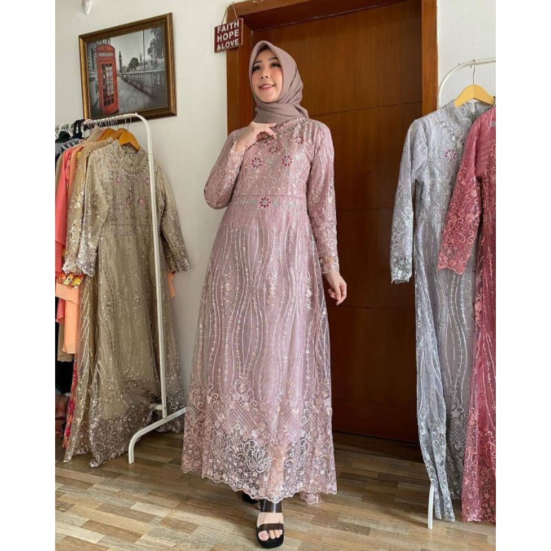 Gamis Pesta mate Tile Bordir mix Payet