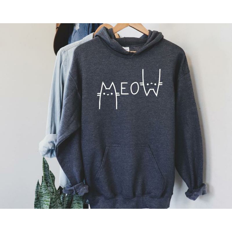 S - XXXXXL(6XL) Sweater Cat Crewneck MEOW Meaw Cute Cat Sweatshirt BIGSIZE OVERSIZE Funny Cat Lover