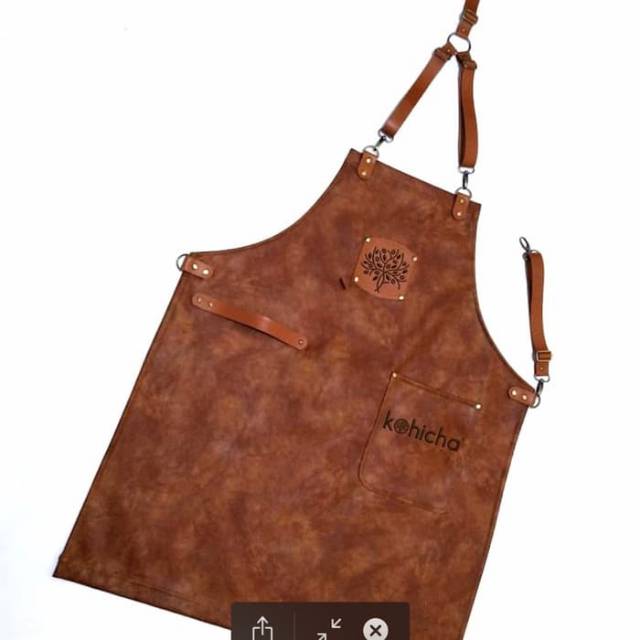 apron barista celemek barbershop celemek barista waiter koki masak full premium synthetic leather include bordir logo