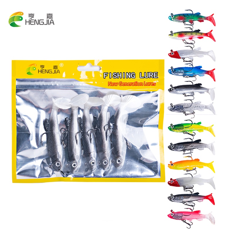 Hengjia 5 Pcs Umpan Pancing Soft Bait Bentuk Ikan Imitasi Bahan Silikon Ukuran 14g / 8cm