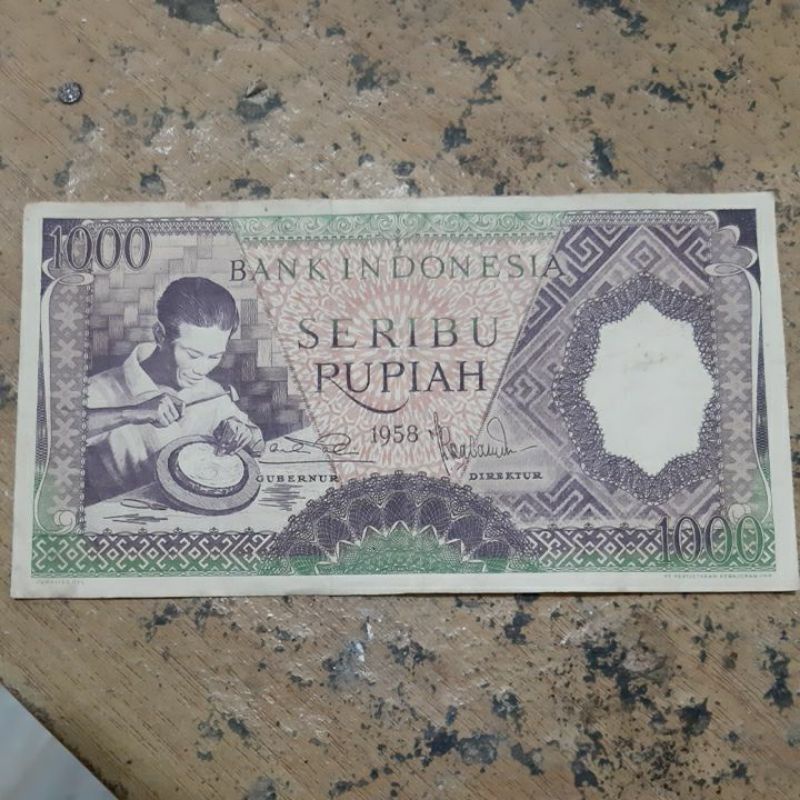 uang kuno Indonesia 1000 rupiah violet