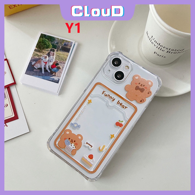 Soft Case Tpu Transparan Motif Kartun Kelinci Beruang Dengan Slot Kartu Untuk iPhone XR X XS Max 7 8 Plus 11 13 12 Pro Max 6 6s Plus SE 2020