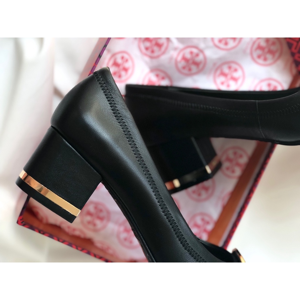 STB10   TORYBURC high heels leather shoes black gold buckle   xie