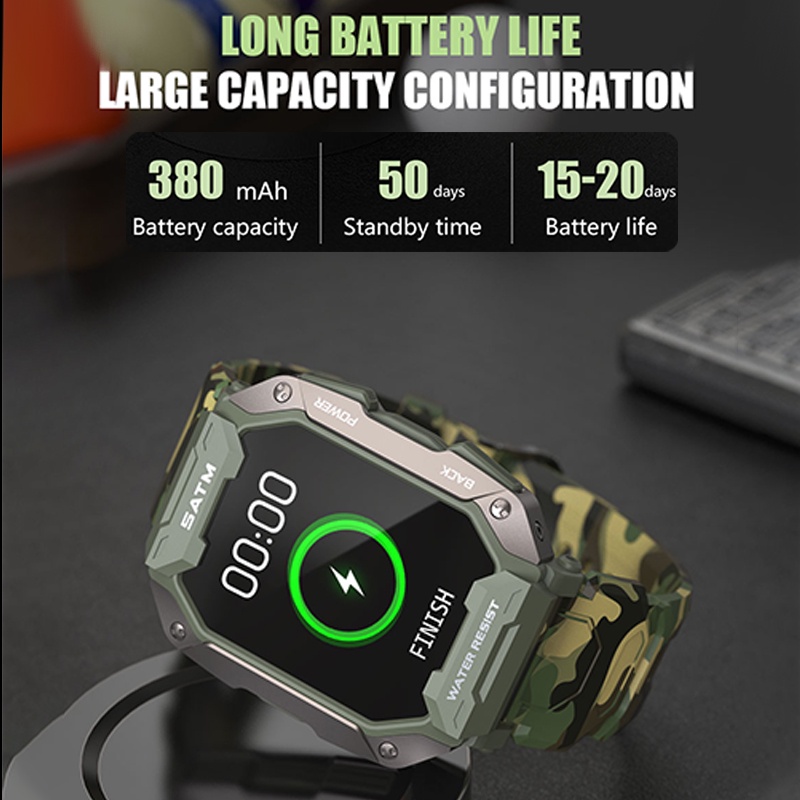 Jam Tangan 5ATM Jam Pintar Pria ✅C20 Outdoor Men's Watch 1.71 Inch HD Large Screen Bluetooth Deep Waterproof 380mAh Long Standby Smart Watch Multi-Sport Mode VS C16