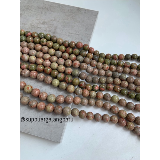 batu 14mm unakite kilap grade natural aksesoris gelang kalung batu