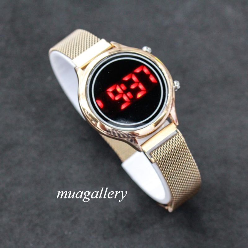 Jam Tangan Wanita LED Digital Circle Convex Rantai Magnet Mesh TERBARU