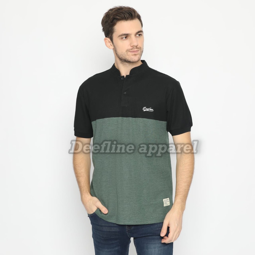 DEEFLINE Polo Shirt Pria Green Army List Hitam Pendek Slimfit/Kaos Kerah Sanghai Green Army List Hitam