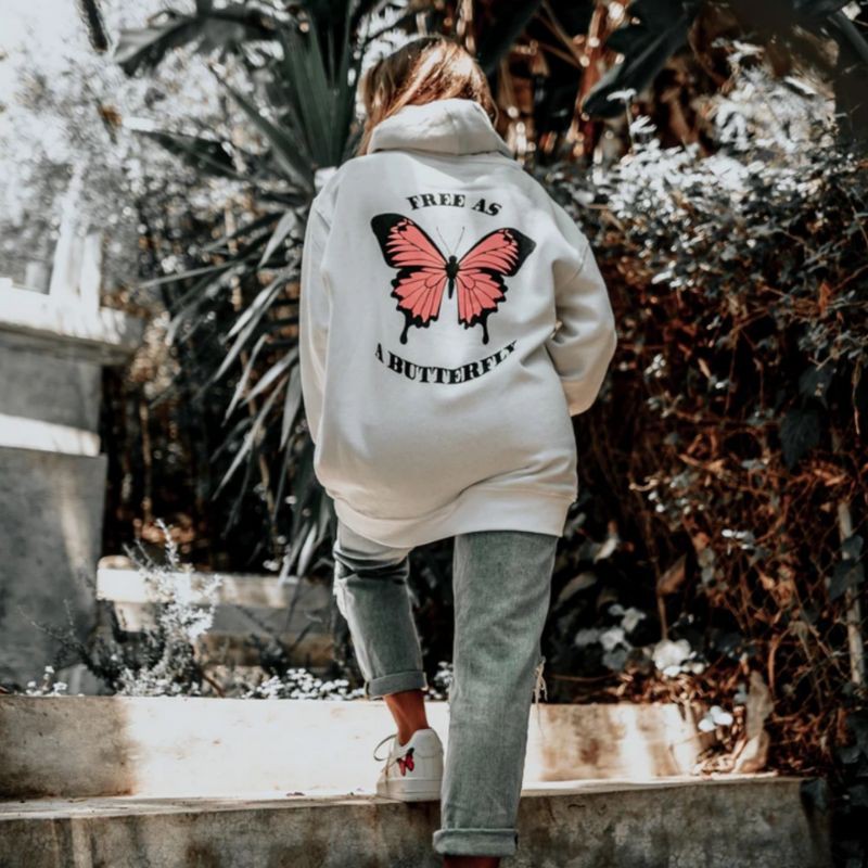 Hoodie Wanita Gambar Butterfly Depan Belakang Oversize Korean Style Sweater Murah Tebal Xxl Kekinian