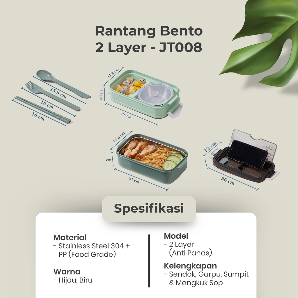 RANTANG BENTO 2 LAYER LEAK PROOF LUNCH BOX WITH SOUP BOWL - JT008