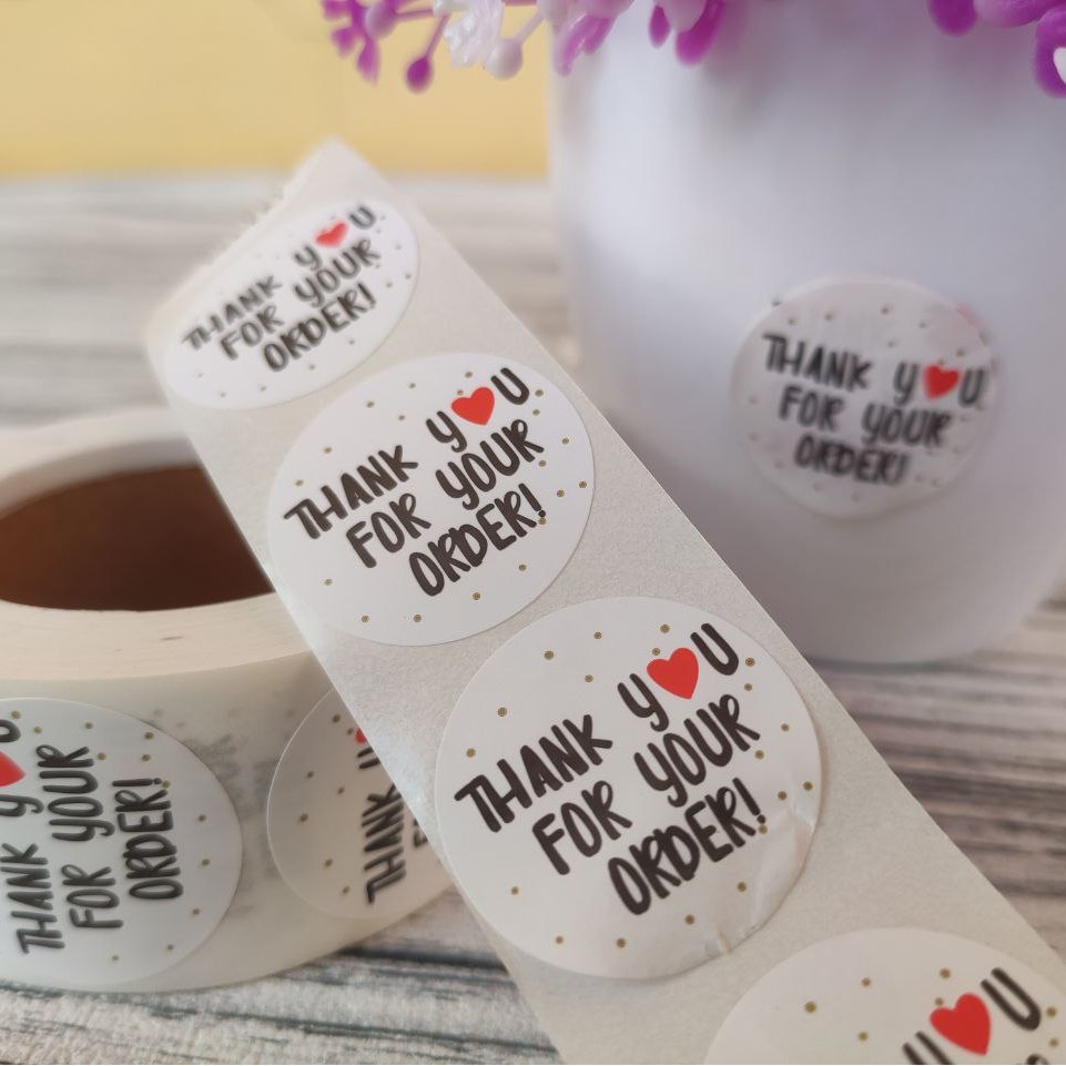 Sticker Label Thank you ukuran kecil 2.5 cm 50 pcs Stiker Terima Kasih Segel Kemasan Amplop-TY Hitam Putih
