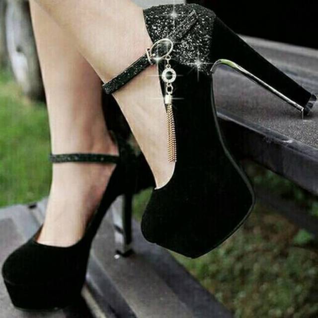 Heels glamour hitam sepatu pesta wanita