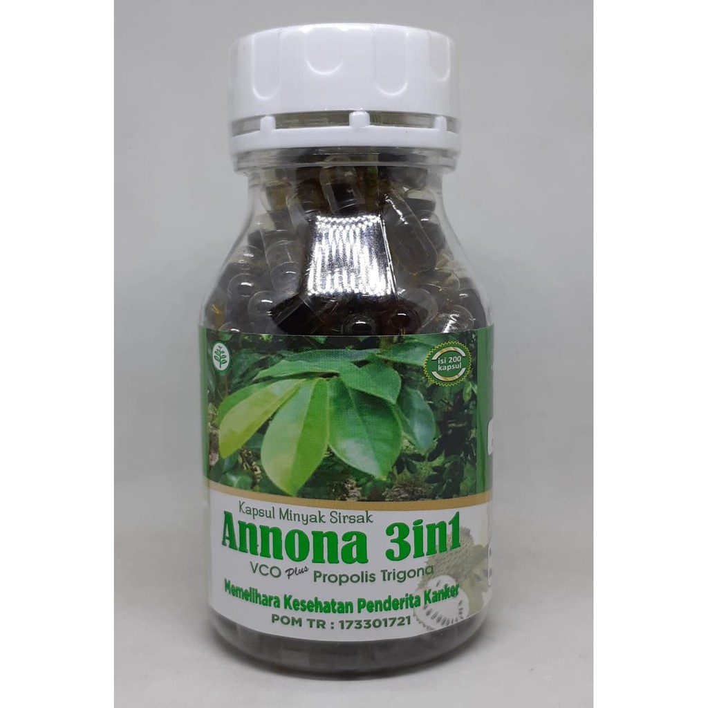 Annona 3 in 1 isi 200 kapsul Minyak Daun Sirsak vco Propolis Trigona Anti Kanker, Tumor, Mioum dll