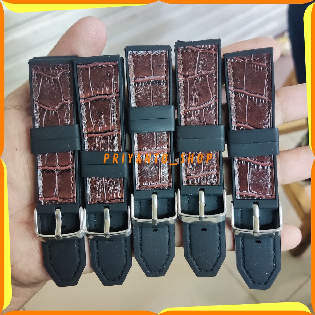 Strap Tali Kulit Karet jam tangan 22mm Rubber Leather watch Import