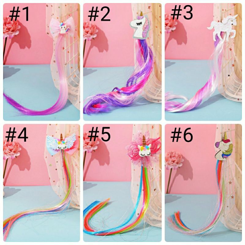 Ikat Rambut Anak Wig Unicorn Rainbow Jepit Jepitan Lucu Kepang Unik Korea Pesta