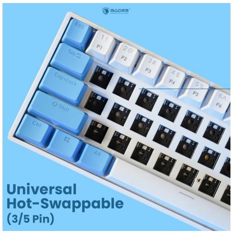 Keyboard gaming sades mechanical wireless bluetooth wired type-c tkl 60% 68 keys rgb 3in1 kunai sk-868