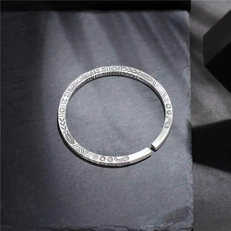 925 gelang perak murni untuk pria kembali pola gelang retro perhiasan sederhana