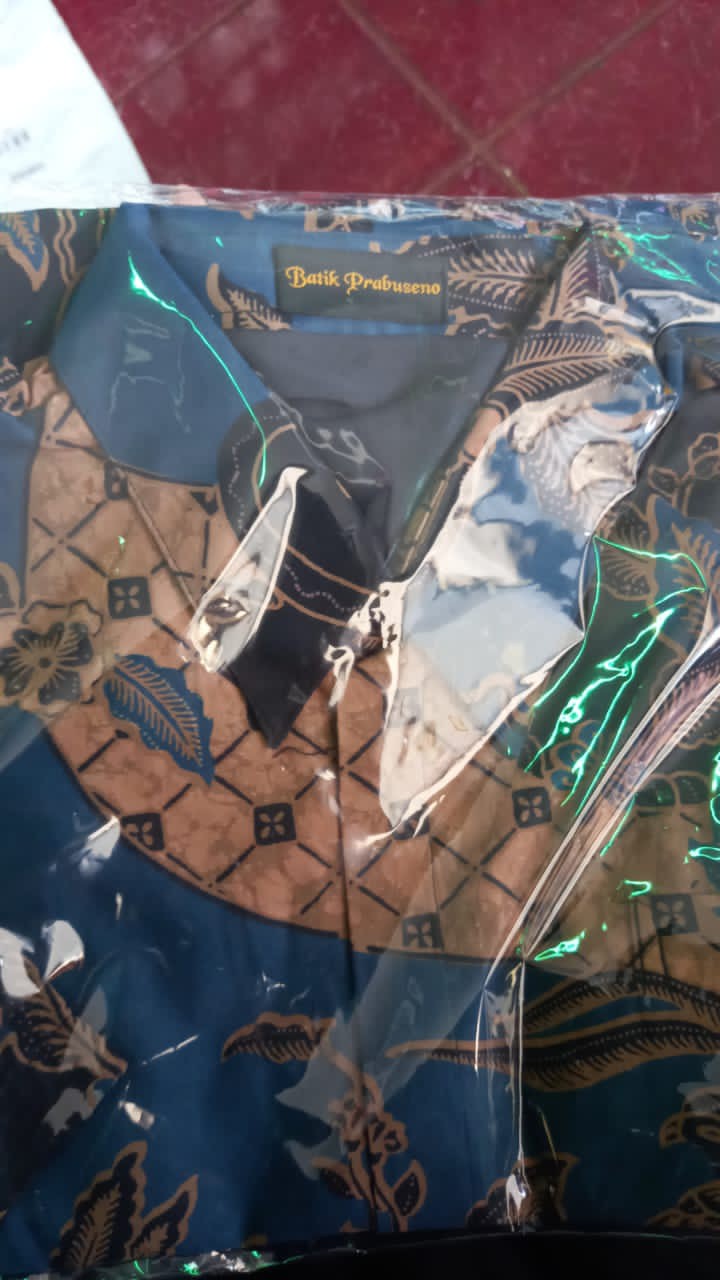 Ngudi Biru Lengan Pendek Kemeja Batik Pria Slimfit Katun Printing Hem Baju Atasan Kantor Modern