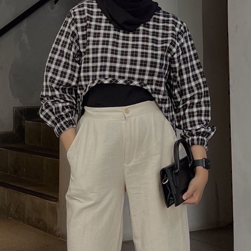 NCVN LILY CROP TOP TARTAN /BECHARA TOP CROP KOREAN TARTAN/KOREAN BLOUSE/ATASAN KEKINIAN