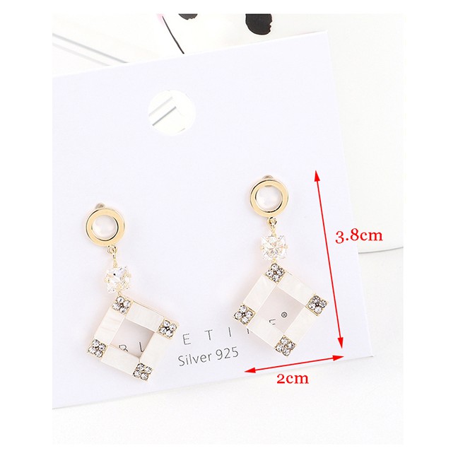 LRC Anting Tusuk Fashion Gold Plated Gold Small Square S925 Silver Needle Earrings Y62994