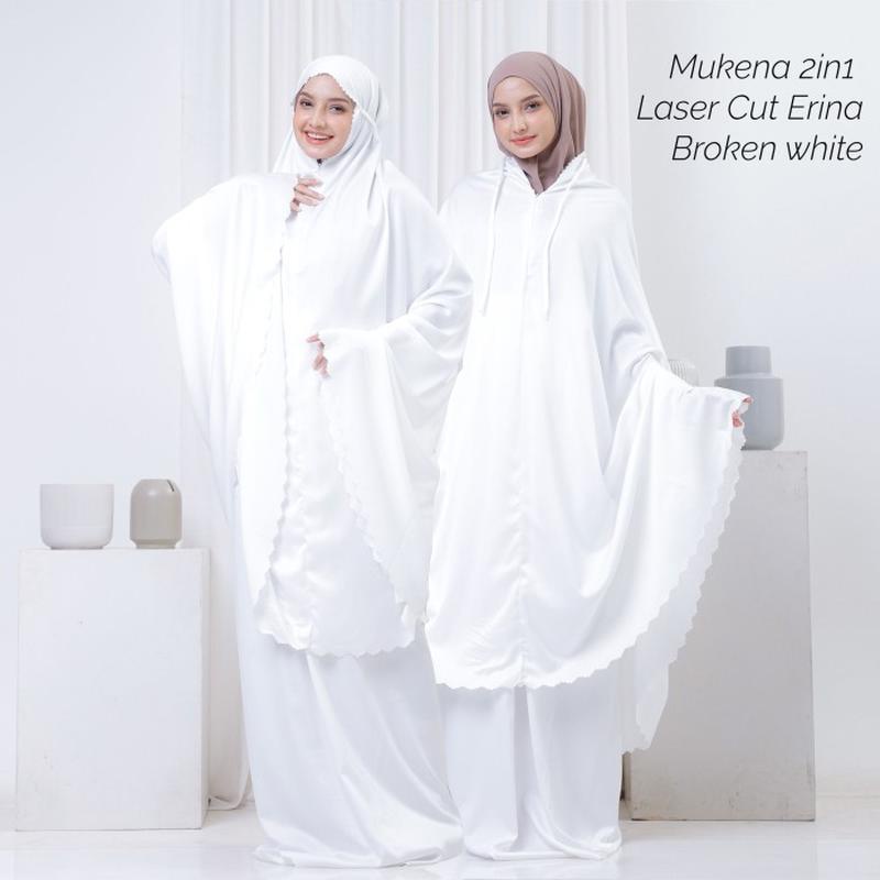 Mukena 2in1 Dewasa Cantik Bahan Satin Silk Premium Adem Motif Polos Laser Cut Erina Elegan